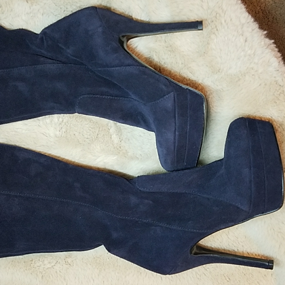 Primadonna Collection Platform Stiletto Thigh high OTK Boots Blue Suede ITALY - Picture 4 of 16